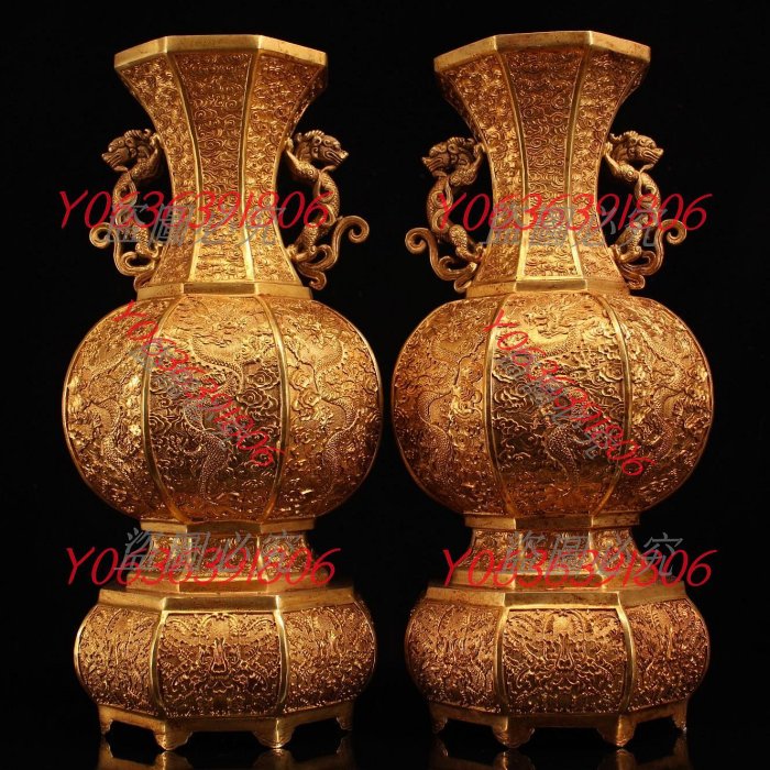 中国古美術・旧蔵鎏金の盤龍花瓶・純手作り・純銅製・高浮彫・案頭・文房・風水開運 中国古美術・旧蔵純銅製の線彫り龍凤花瓶・純銅・珐琅彩・景泰蓝