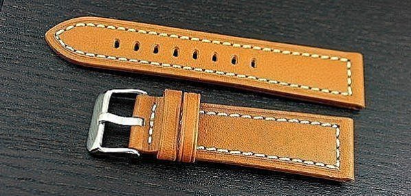 高質感20mm收18mm可替代Hamilton seiko原廠錶帶之平面無紋真牛皮軍風錶帶牢靠縫線