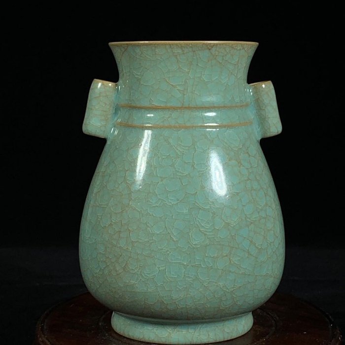 文房具　雙耳香爐 宋時代　汝窯 陶器　冰裂纹 貫入 宋汝窯冰裂紋貫耳瓶，高15厘米，直徑11厘米， 【上元雅玩堂】 | Yahoo拍賣