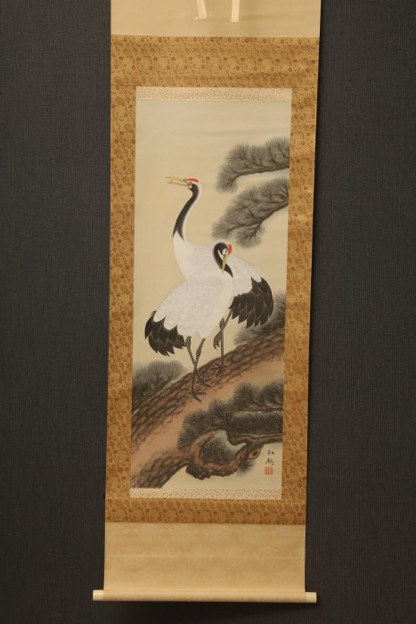 9/9結標翠香清夏歸漁廣邦冬日歸漁松鶴老松雙鶴手繪3軸PDH0079 116