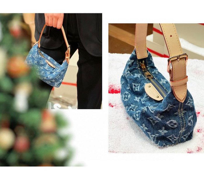 LOUIS VUITTON手袋 LV 【HILLS POCHETTE 腋下手袋】M82949 藍色丹甯牛仔模特圖