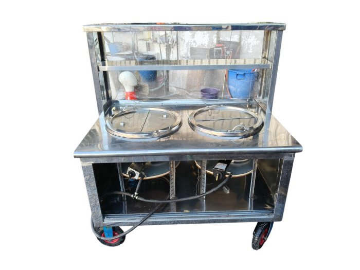 桃園國際二手貨中心----8-9成新 雙孔攤車 雙槽攤車 2口攤車（附爐具）