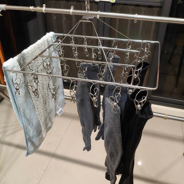 【珍愛頌】F311 加粗框架 SUS 304 防風方形曬襪架 不鏽鋼晾衣架 曬衣架 晒衣架 晒襪架 衣夾 掛內衣 內褲