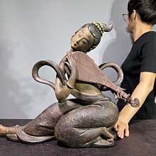 【壓箱寶】早期廣東 石灣陶【古箏美女】名師手製【落款】美女 古典 下棋 中國風 電視櫃 石灣陶藝 石灣公仔 中國美女 X81
