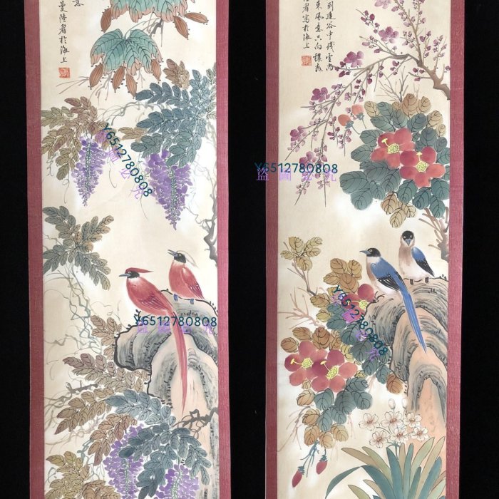 陸小曼 花鳥 編號135【陸小曼】花鳥，純手繪四條屏，260一套裱好尺寸高x寬180*50cm
