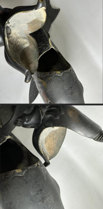 古玩輕鬆拍】古日本金工時代物古美術琴高仙人乘鯉大型香薰/銅香爐鯉に