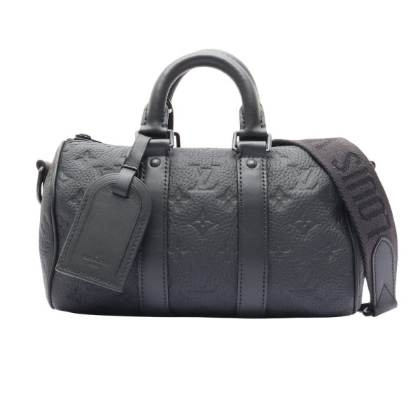 LOUIS VUITTON LV 路易威登 黑色 花壓紋牛皮 Keepall Bandouliere 25 肩背包 M20900 【二手名牌BRAND OFF】