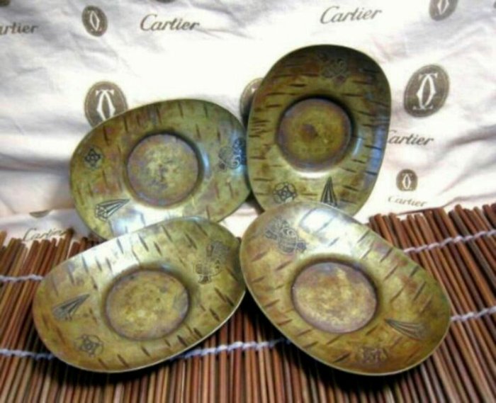 唐銅茶托 茶托 唐物 象嵌 唐銅 牡丹ノ茶托 茶托 唐物 象嵌