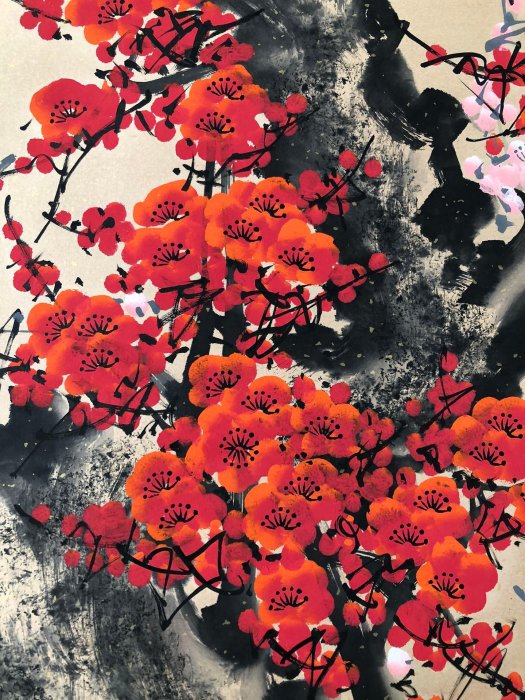 B51【關山月】梅花，四尺純手繪作品，尺寸:200*87cm左右，畫芯尺寸:130