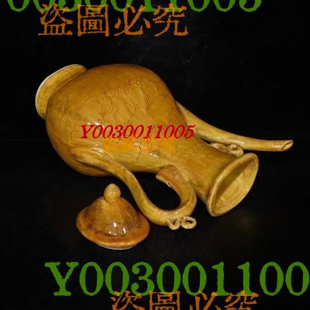 明・弘治年製款・古陶瓷品・黄釉・鳳紋・酒壺・陶藝・古董品・中国古玩