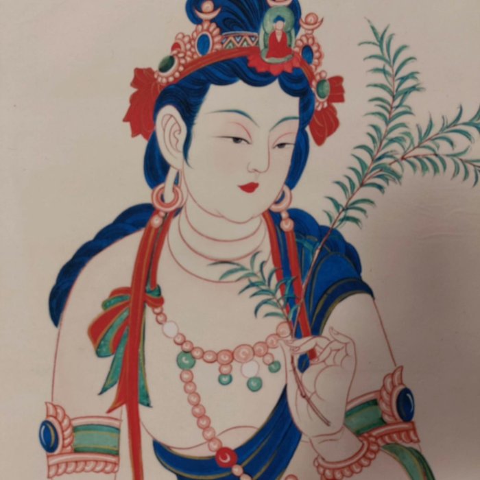 張大千】初唐大士三尺中堂畫帶證書防偽標識尺寸:70*173cm 畫芯尺寸:60