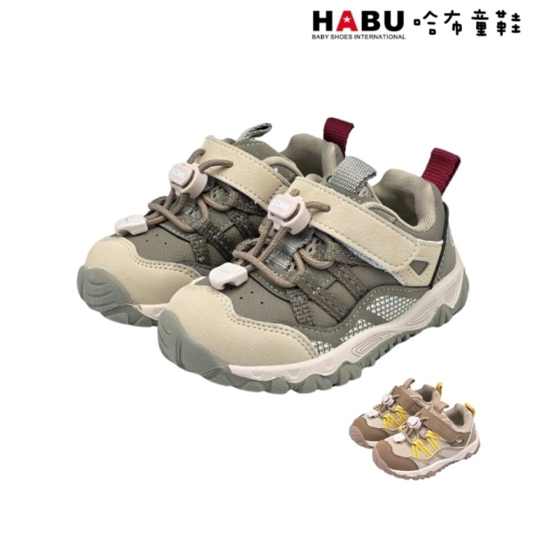 魔法童鞋｜HABU 哈布童鞋 童鞋 越野風 學步鞋 運動鞋 魔鬼氈&鞋帶扣 小童 休閒鞋 輕量 3391-GN