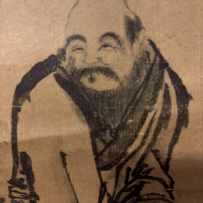 嚴選復制《宋晁無咎老子騎牛圖》，公分畫心尺寸，紙本綾裱全尺寸，白色