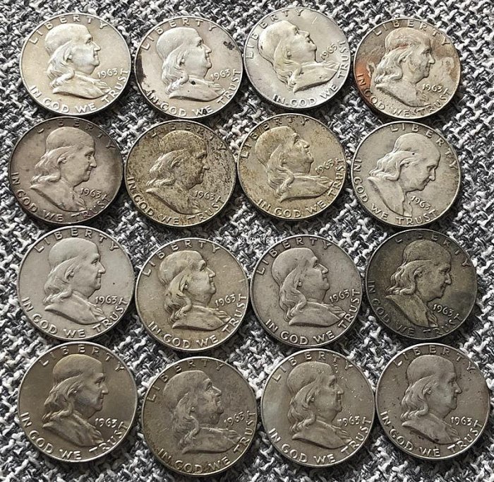 【鑒寶新賣場】（各國銀幣）美國1963年富蘭克林半美元銀幣16枚（廠標：D） HZ1156