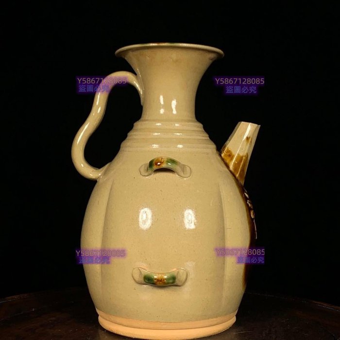 中国古美術品　鈞窯　茶壺　执壺 唐长沙窑彩绘穿带执壶，高20.5直径14cm，3001152 鈞窯汝瓷建窯【老窯堂