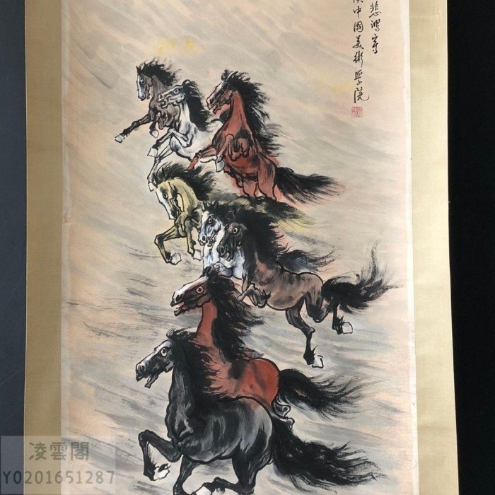 中国古美術・純手描き三尺画芯駿馬図・徐悲鴻印款・書道品・宣紙・珍品画・肉筆・書画 中国古美術・純手描き三尺画芯駿馬図・徐悲鴻印款・書道品・宣紙