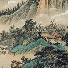 中国画 張大千「青峰雲天」三尺中堂 掛軸 防偽標識付き 約77×175cm L112【張大千】青峰雲天，三尺中堂畫帶防偽標識，尺寸:77*175cm，畫芯