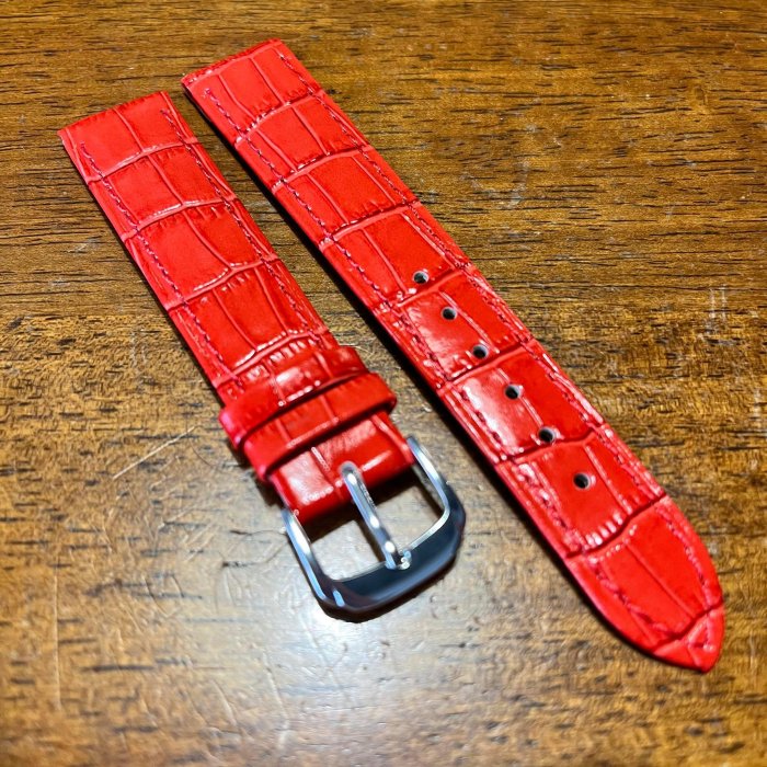 【錶帶家】『品質嚴選』LIMA 義大利牛皮錶帶壓鱷魚皮紋真皮錶帶紅色20mm18mm14mm 12mm 10mm 8mm