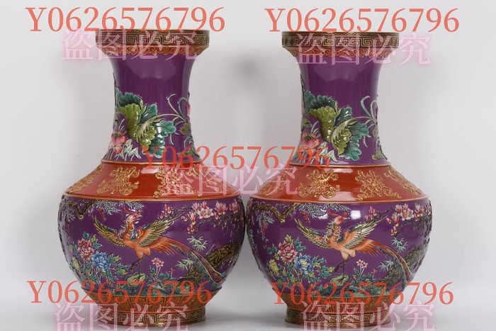 清乾隆，琺瑯彩胭脂紅雕刻花鳥花瓶，高29.7公分，口徑11.6公分，肚徑1