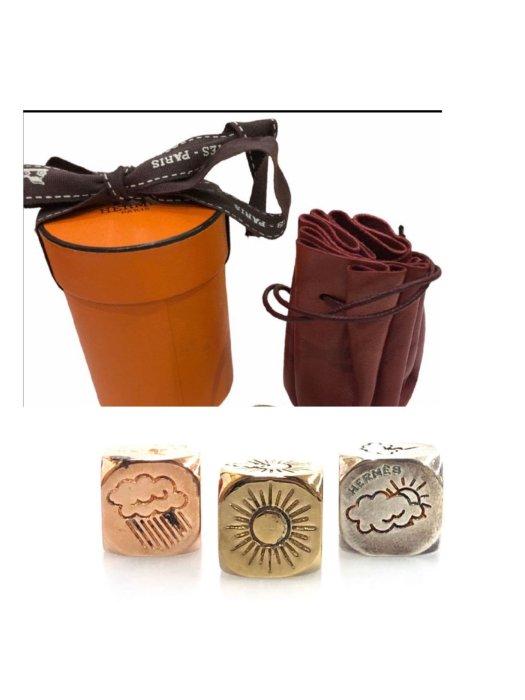 真品HERMES 愛馬仕 星座 骰子 骰子 3個 金色 銀色 玫瑰金 各種押法遊戲占卜 附手工皮套