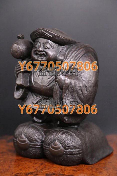 日本雕刻名家石崎秀峰造《鑄銅制大黑天立像》 日本古美術作品日本