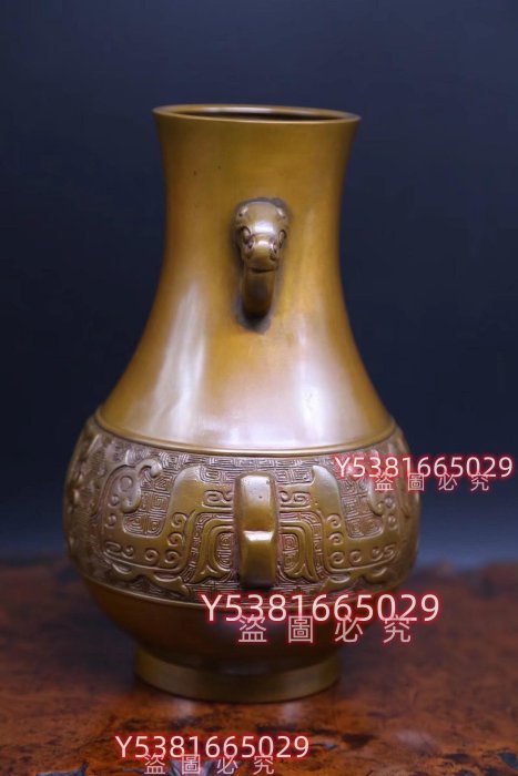 可議價！日本高岡銅器，金工師八島望舟作《鑄銅制，雙獸耳仿古銅器雕像