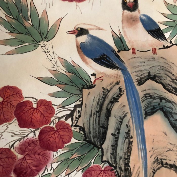 122【陸小曼】花鳥，純手繪四條屏裱好尺寸高x寬：180*50cm 、畫芯尺寸