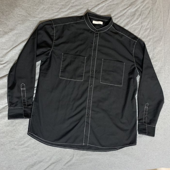 [M號] SENSE OF PLACE 黑色 無領 車白線 長袖 口袋 襯衫 二手 ZARA UNIQLO GAP