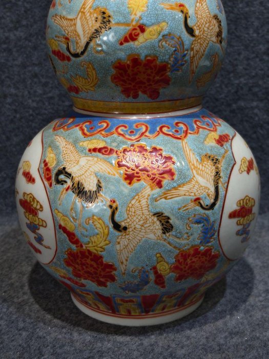 舊藏清朝乾隆時代花瓶御用珐琅彩仙鶴文瓢形瓶【皇清乾隆御用】【乾隆