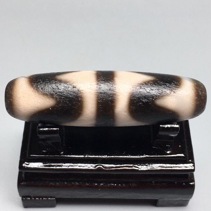 藏傳極品雙虎牙高油包漿馬蹄紋老天珠，尺寸51.8×14.6左右，材質：瑪瑙