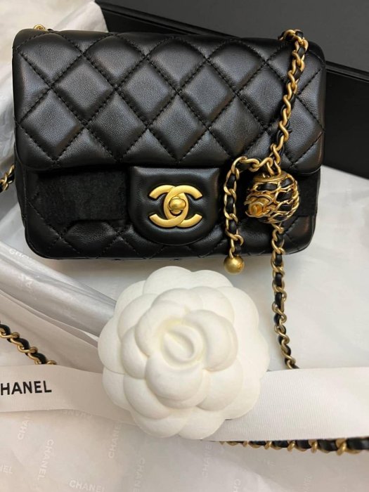 現貨 全新 CHANEL  黑色 核桃 金球 方胖子 台灣專櫃購買證明