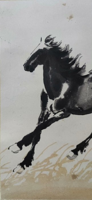嚴選徐悲鴻奔馬圖木版水印字畫，60至70年代佳作綾裱紙本裝裱收藏品奔馬