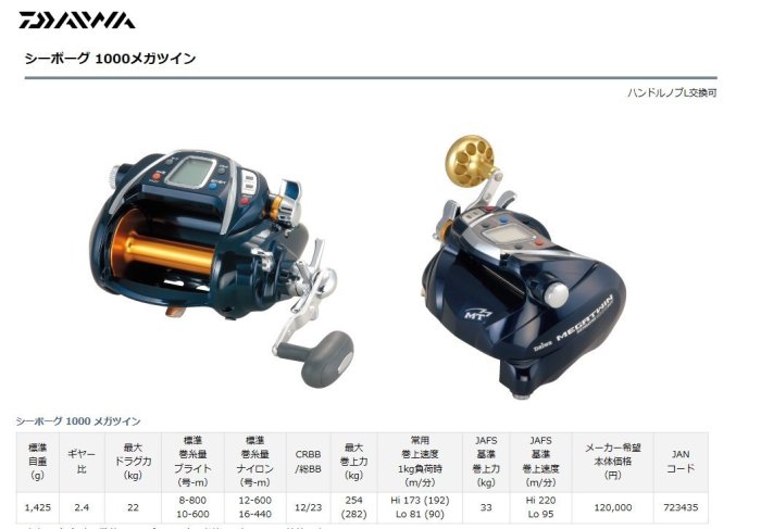 Daiwa SEABORG 1000MT 電動リール NINA釣具】DAIWA 電動捲線器SEABORG 1000MT | Yahoo拍賣