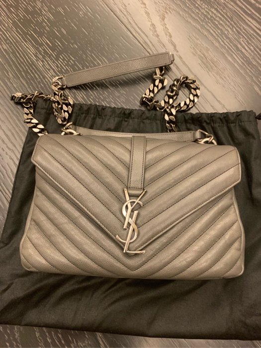 Saint Laurent  Ysl金屬logo羊皮college學院包 鐵灰色 中號
