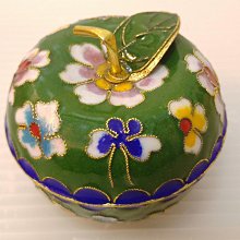 龍廬-自藏出清~景泰藍工藝品-景泰藍七寶燒銅胎掐絲琺瑯蘋果盒-綠色A/起