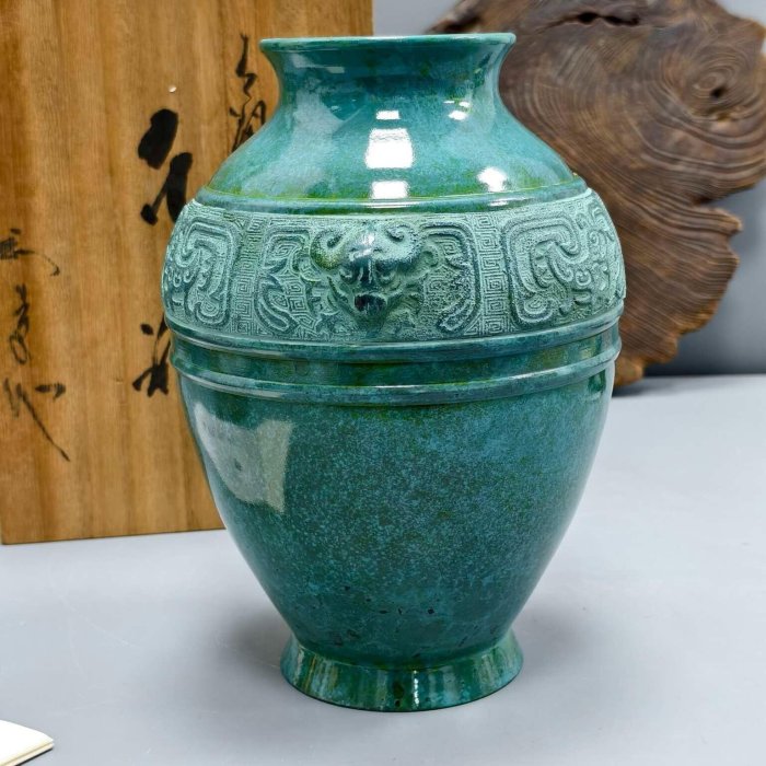 日本饕餮紋獸耳老銅花瓶，重1.52千| Yahoo拍賣