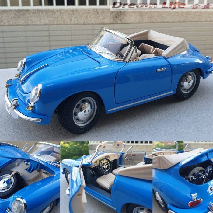 Bburago 精品】1/18 1961 Porsche 356B Cabriolet 敞篷全新藍色~特惠價
