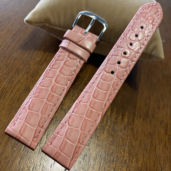 錶帶屋 12mm 14mm 16mm18mm20mm 亮粉紅色LIMA 義大利進口小圓鱷魚紋真皮錶帶 現貨