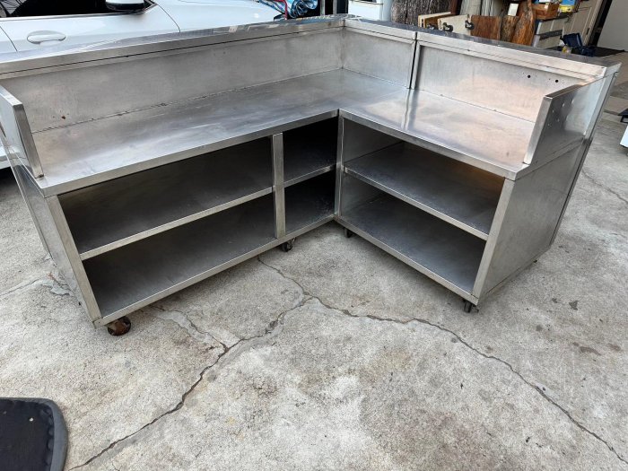 活動L型攤車 不鏽鋼櫃台/廚箱/餐車/活動桌/收銀台/白鐵工作台/平台/工作台/平台洗手台/作業桌 A7210 晶選二手傢俱