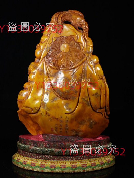 珍篆刻家玉璇刻石，壽山石田黃石雕刻《財神》擺件，雕工精湛、細膩透