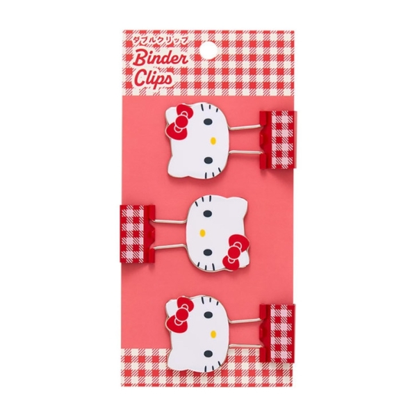 【震撼精品百貨】Hello Kitty 凱蒂貓~日本SANRIO三麗鷗 KITTY型長尾夾3入組-格紋款*61536