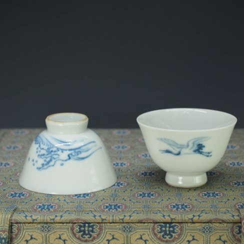 晉瑞-茶道具*京燒.琴浦窯桐山造（應該是前三代桐山）.瑞鶴乘浪.茶杯.五