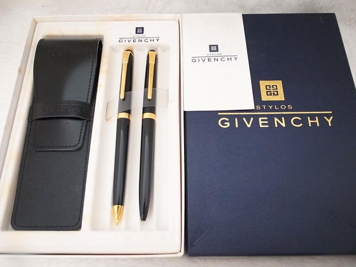 w258-006 法國 紀梵希 經典款黑桿金夾高級原子筆與高級0.5mm高級自動鉛筆（9.5成新、原廠盒裝)