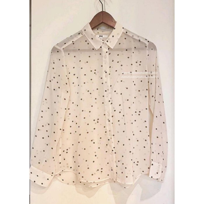 UNIQLO 質感星辰雪紡襯衫 米白透膚罩衫 S 透肌感