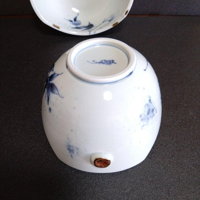 新品 有田焼 福泉窯 染付草花紋 耳付変形鉢2個　お祝い 新品有闐燒福泉窯染付草花紋耳付變形碗2個祝賀用| Yahoo拍賣