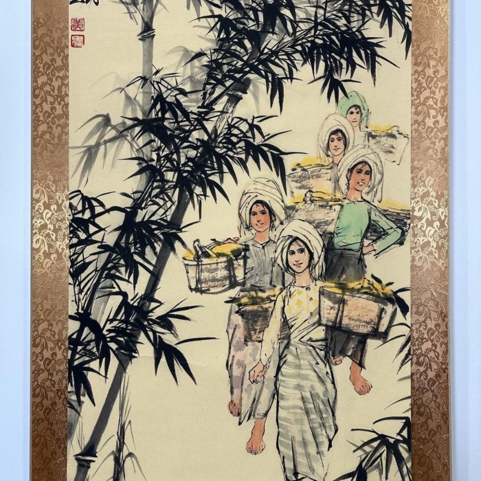 黃冑 簡筆畫5 嚴選黃胄風格精品人物字畫，枝繁葉茂三尺中堂掛軸，防偽標識加持黃胄錢