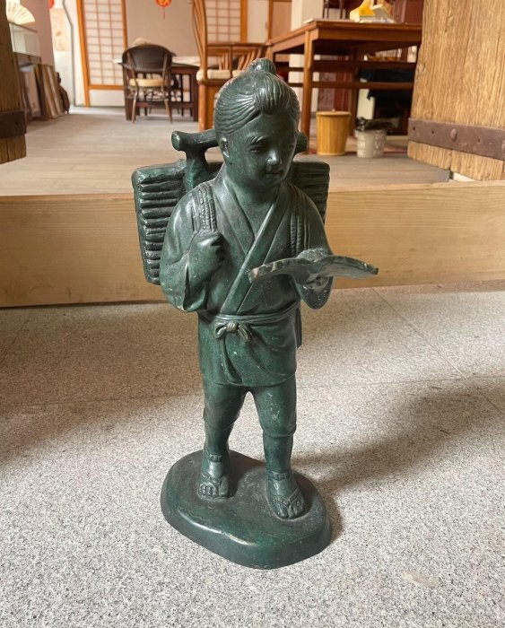 銅制 二宮金次郎 芳山 作⁄銅製⁄二宮金次郎像⁄二宮尊徳像⁄高約25cm⁄重約
