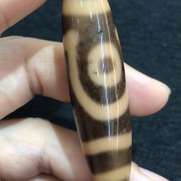 曲貢天珠】牙黃如意二眼天珠尺寸約15.6×57.1mm 臺灣天珠純手工（巴西老