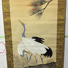 墨彩画　双鶴 　掛軸 藏舊尋寶屋】老日本畫家作落款「雙鶴圖」水墨畫掛軸/畫軸《絹本·手繪