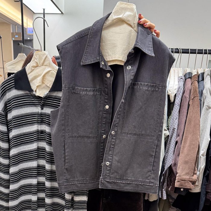 親飛韓國選品・實搭單品！牛仔挺料外搭背心  現貨・ 正韓服飾 中大尺碼